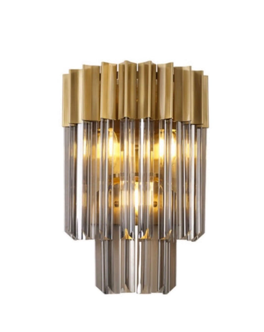Chelsea Sculpted Glass Brass Smoke Wall Light