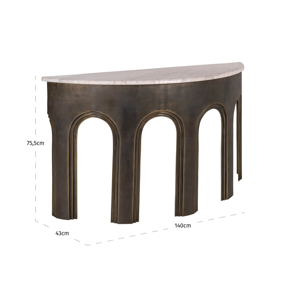 Arched Antique Brass & Marble Console Table