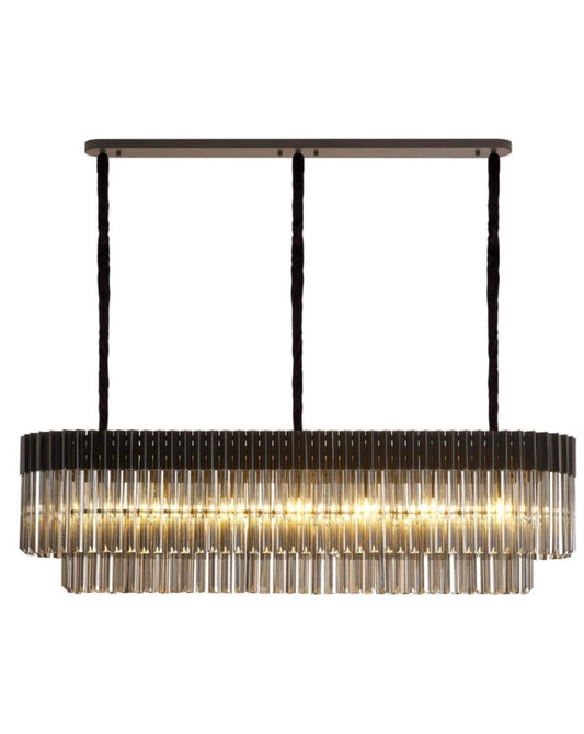 Chelsea Sculpted Glass Black Smoke Long Chandelier
