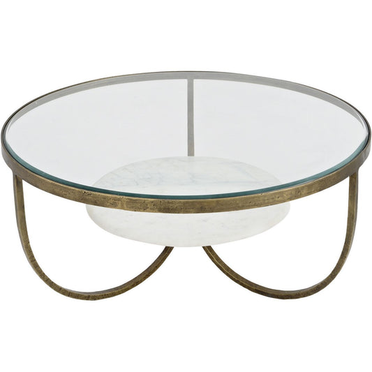 Winslow White Marble And Antique Gold Iron Coffee Table