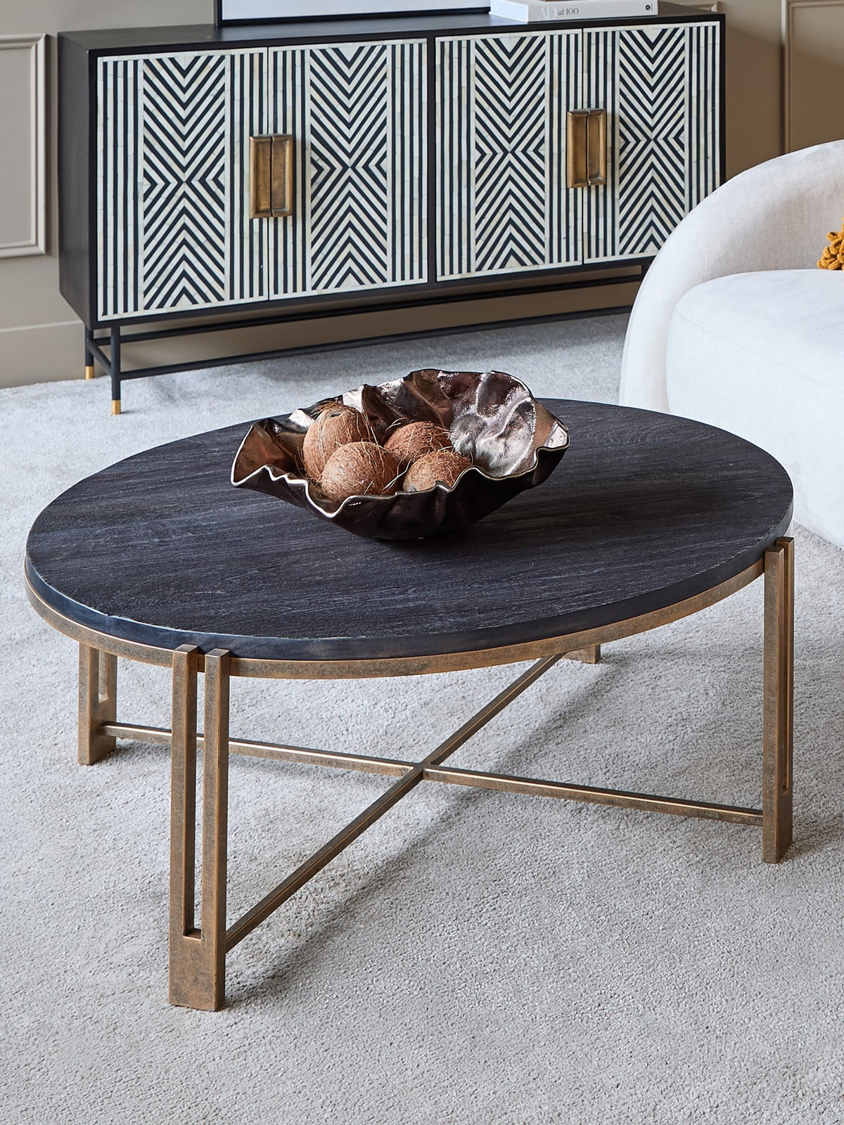 Merrick Black Sandblasted Wood and Champagne Frame Coffee Table