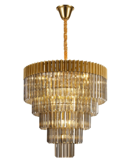Chelsea Sculpted Glass Brass Smoke Drop Chandelier
