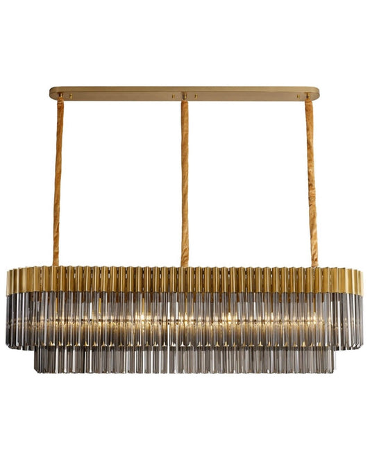Chelsea Sculpted Glass Brass Smoke Long Chandelier