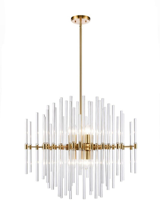 Aged Brass Glass Rod Chandelier