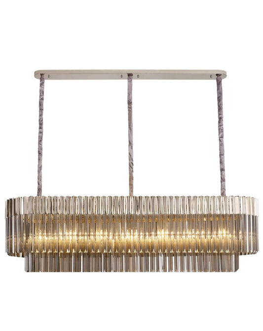 Chelsea Sculpted Glass Nickel Smoke Long Chandelier