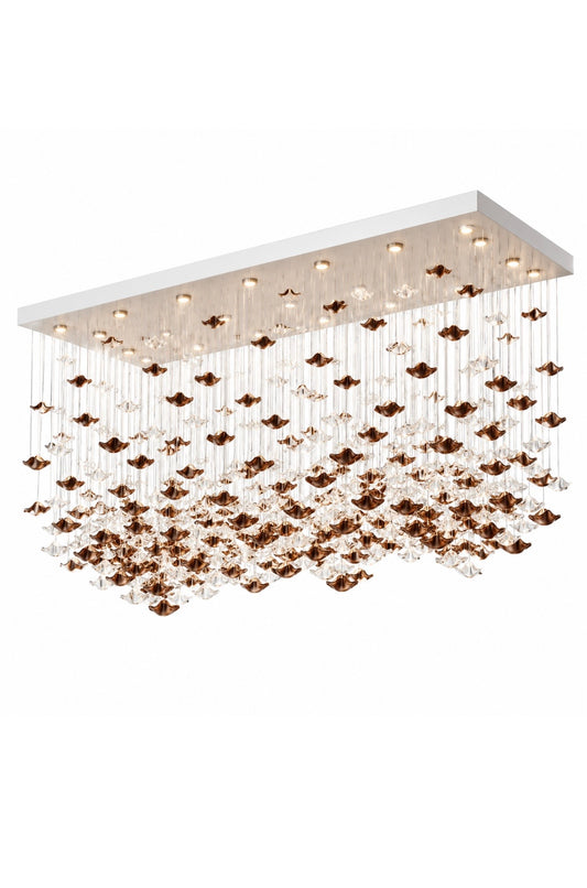 Falling Leaves rectangular bespoke chandelier in bronze and clear glass