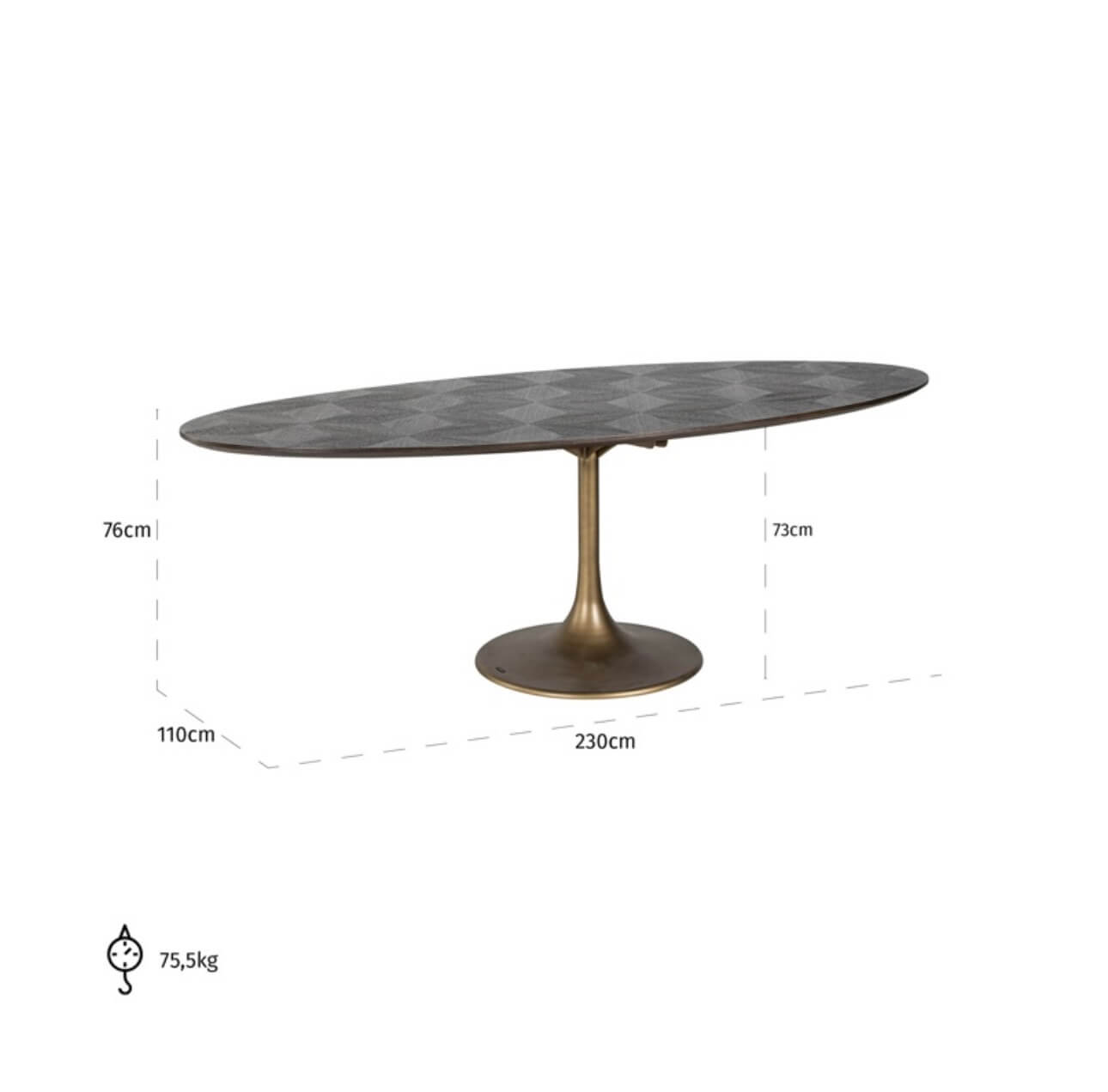 Oval Dark Brown Diamond Top Dining Table