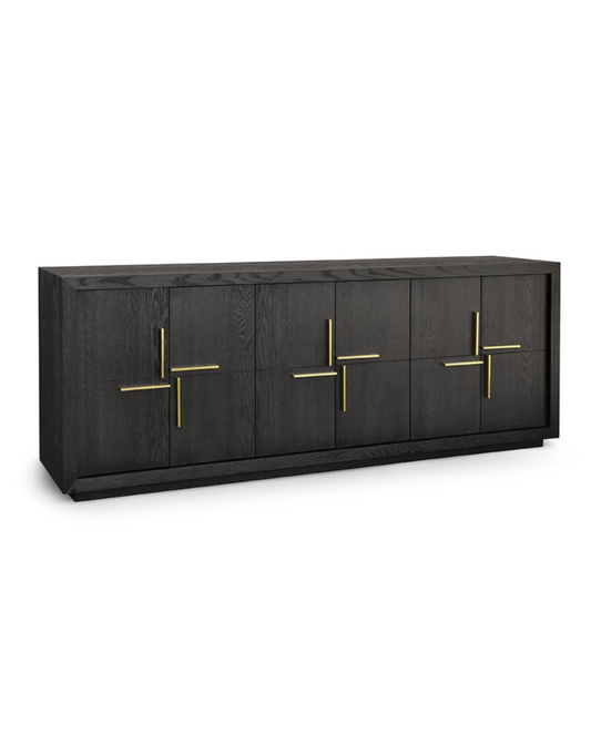 Textured Dark Brown Oak Veneered Sideboard