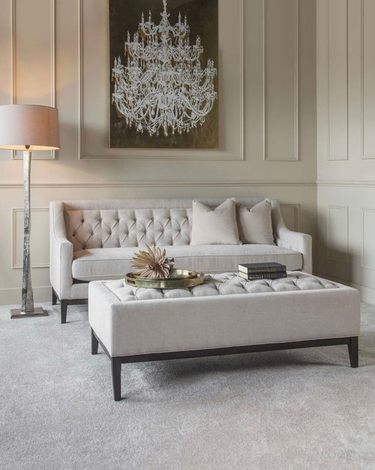 Luxe Ivory Fabric Ottoman
