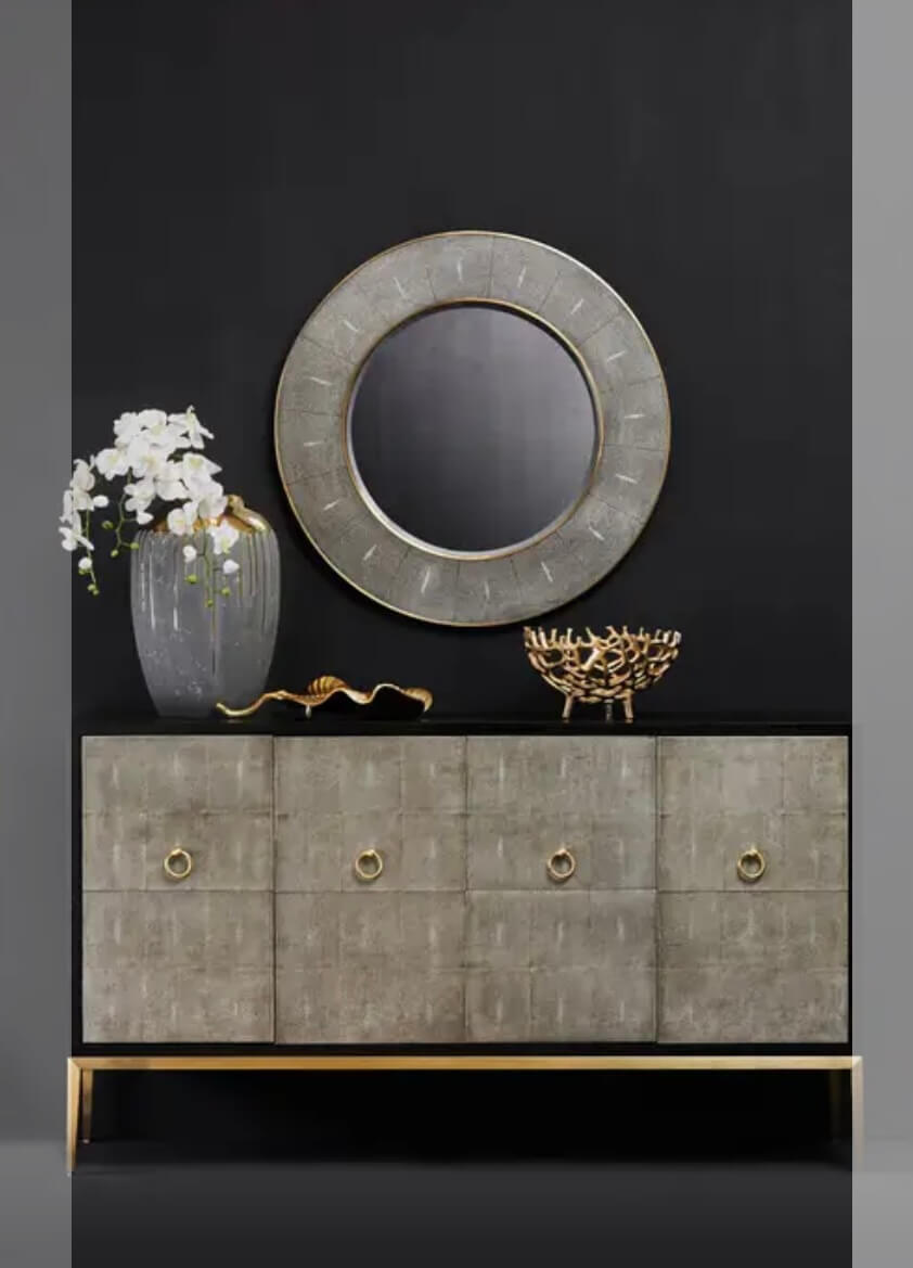 Gold Finish Grey Shagreen Sideboard