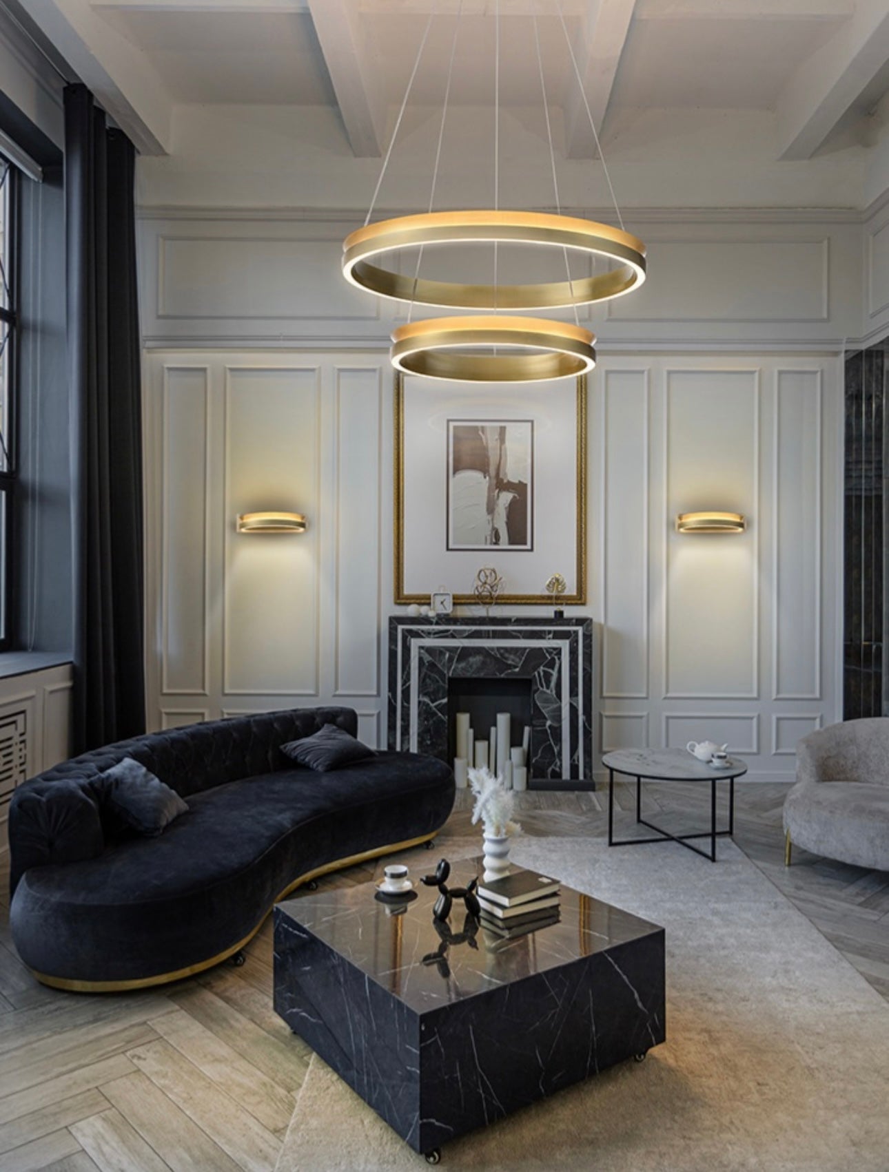 Brass LED tiered chandelier