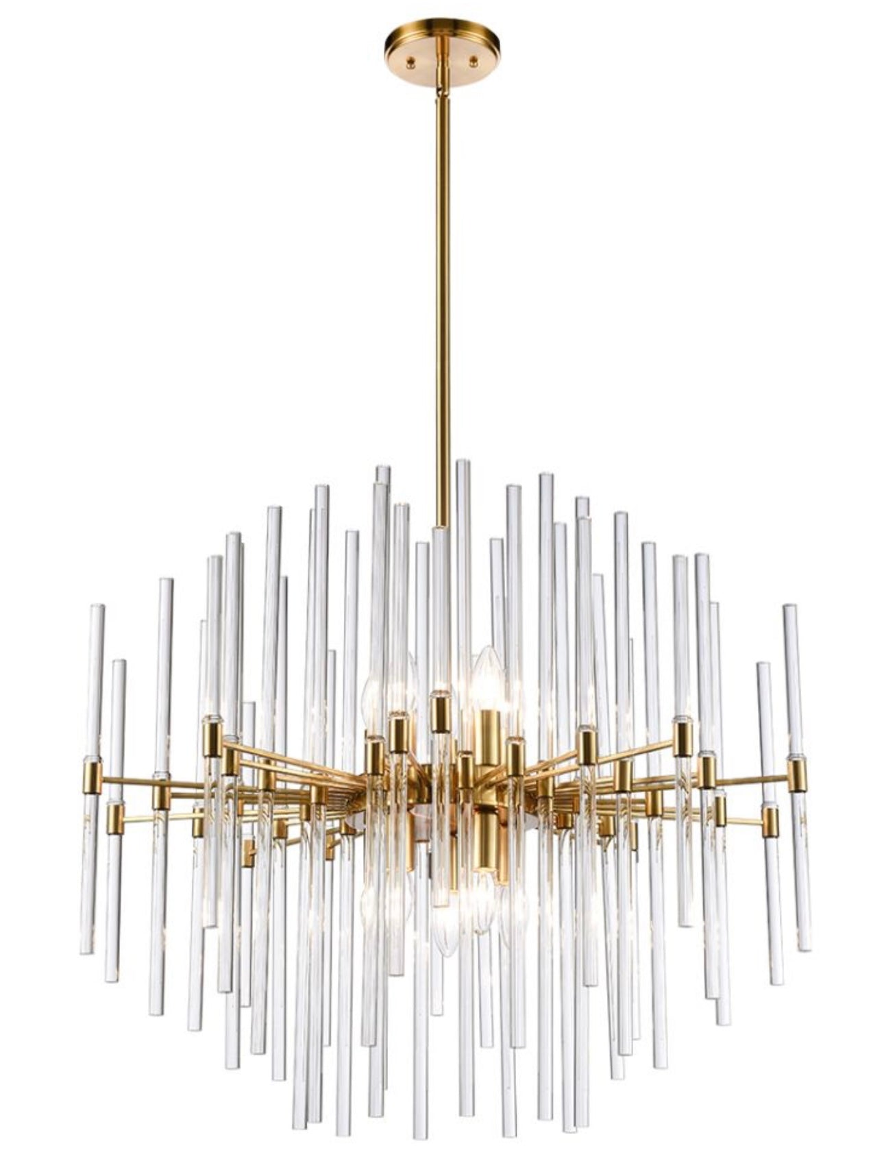Aged Brass Glass Rod Chandelier