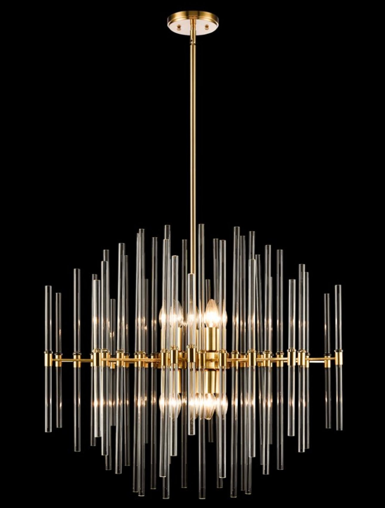 Aged Brass Glass Rod Chandelier