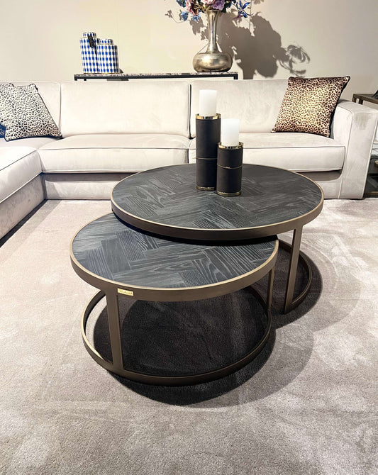 Black Herringbone Brass Coffee Table Set Of 2