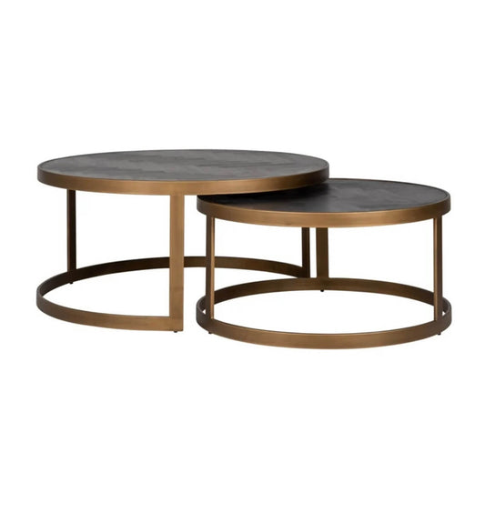 Black Herringbone Brass Coffee Table Set Of 2