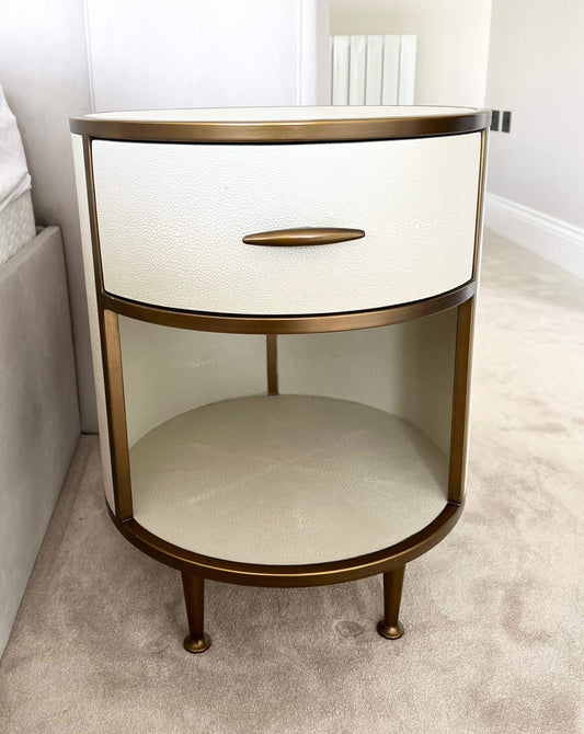 Bedside Table In Ivory Faux Shagreen