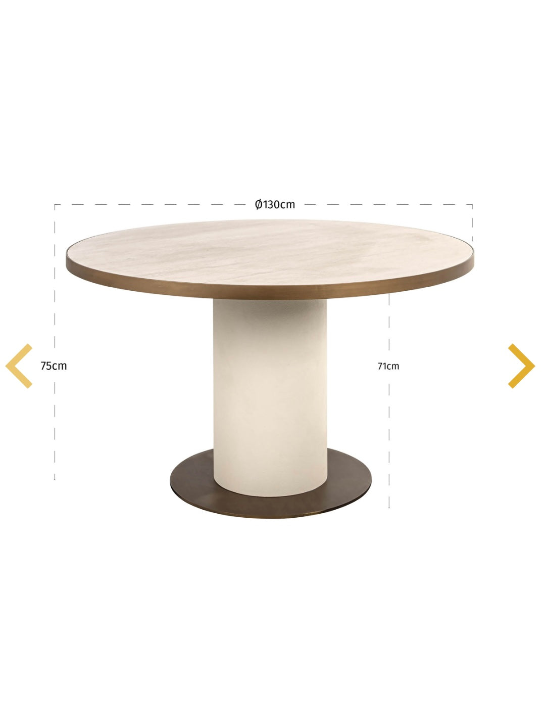 Round Ceramic Brass Detailed Dining Table