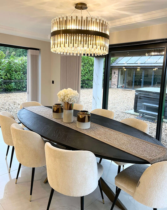 Oval Black Herringbone Brass Dining Table