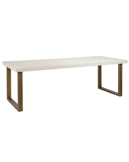 Herringbone Ash Grey Brass Dining Table