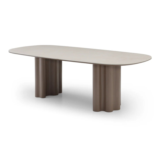 Moon Dining Table - 240 - Cocoa & Cream Ceramic