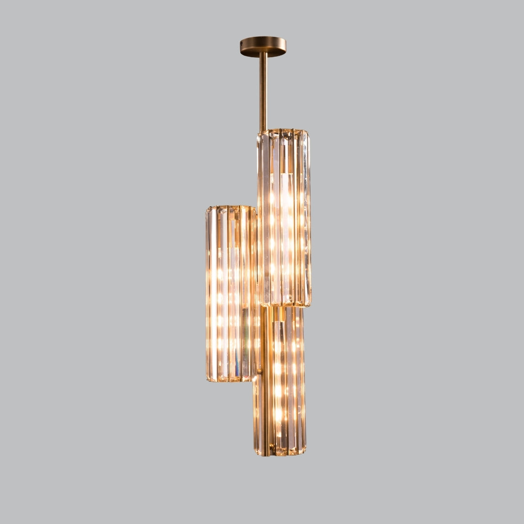 Crystal and Antique Brass Triple Pendant