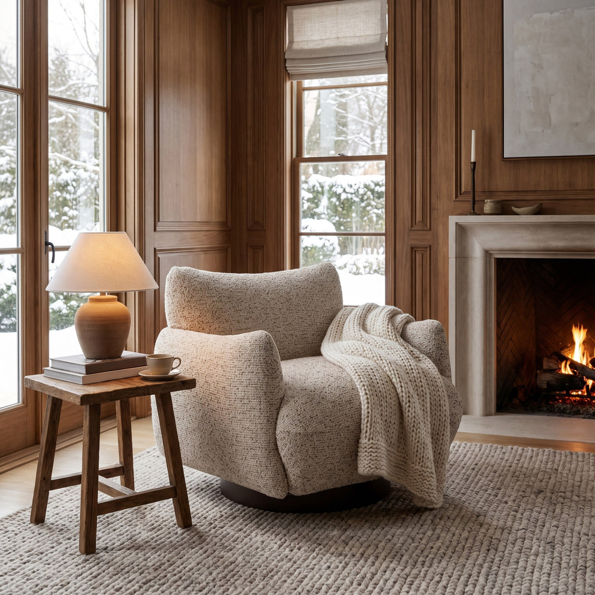 Montalto Soft Truffle Boucle Swivel Chair