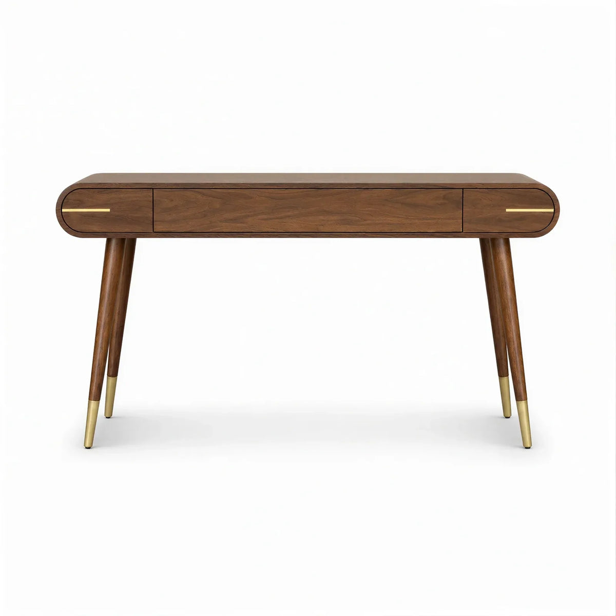 Rounded Walnut & Brass Console Table