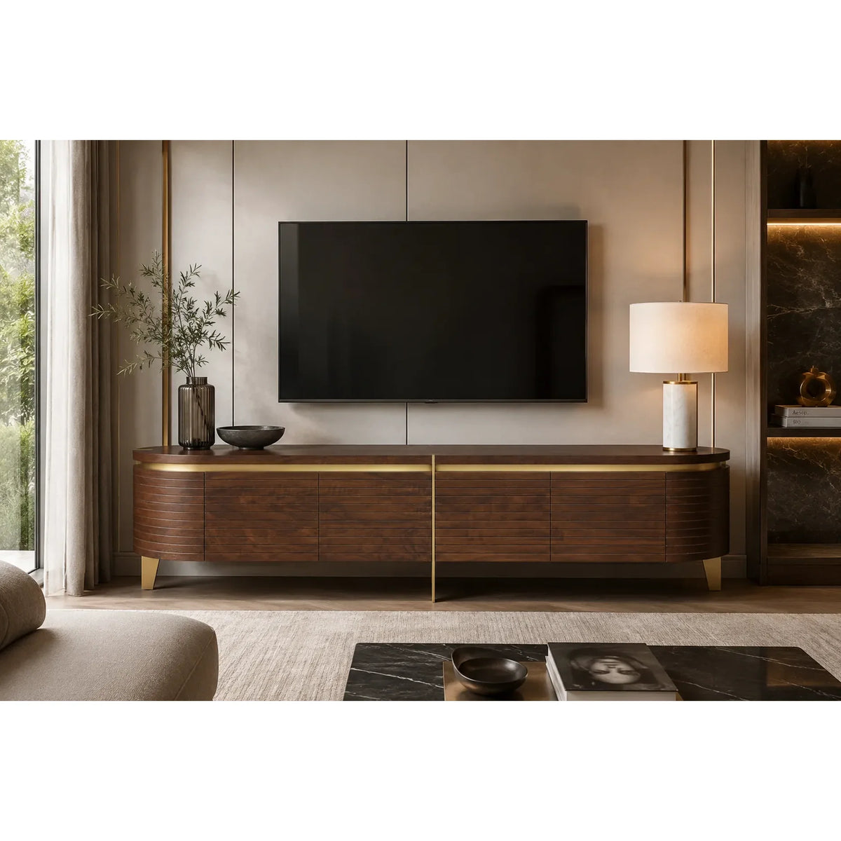 Art Deco Fluted Walnut Media Unit