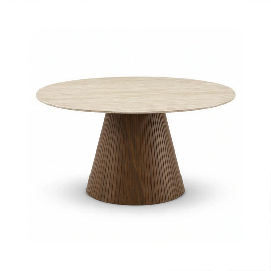 Round Stone Top Dining Table with Walnut Base