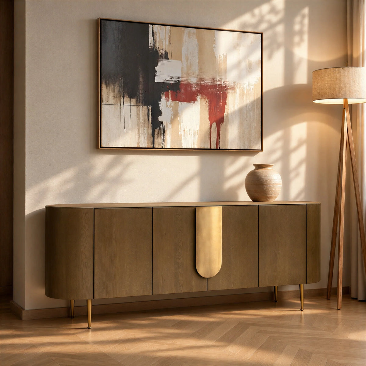 Caramel Oak Sideboard with Bronze Handles