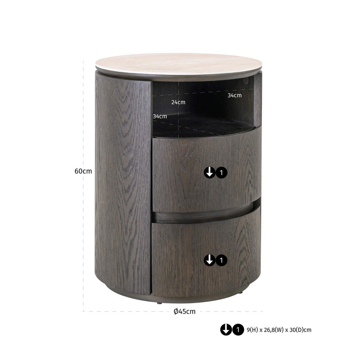 Nantes Brown 2 Drawer Bedside Table