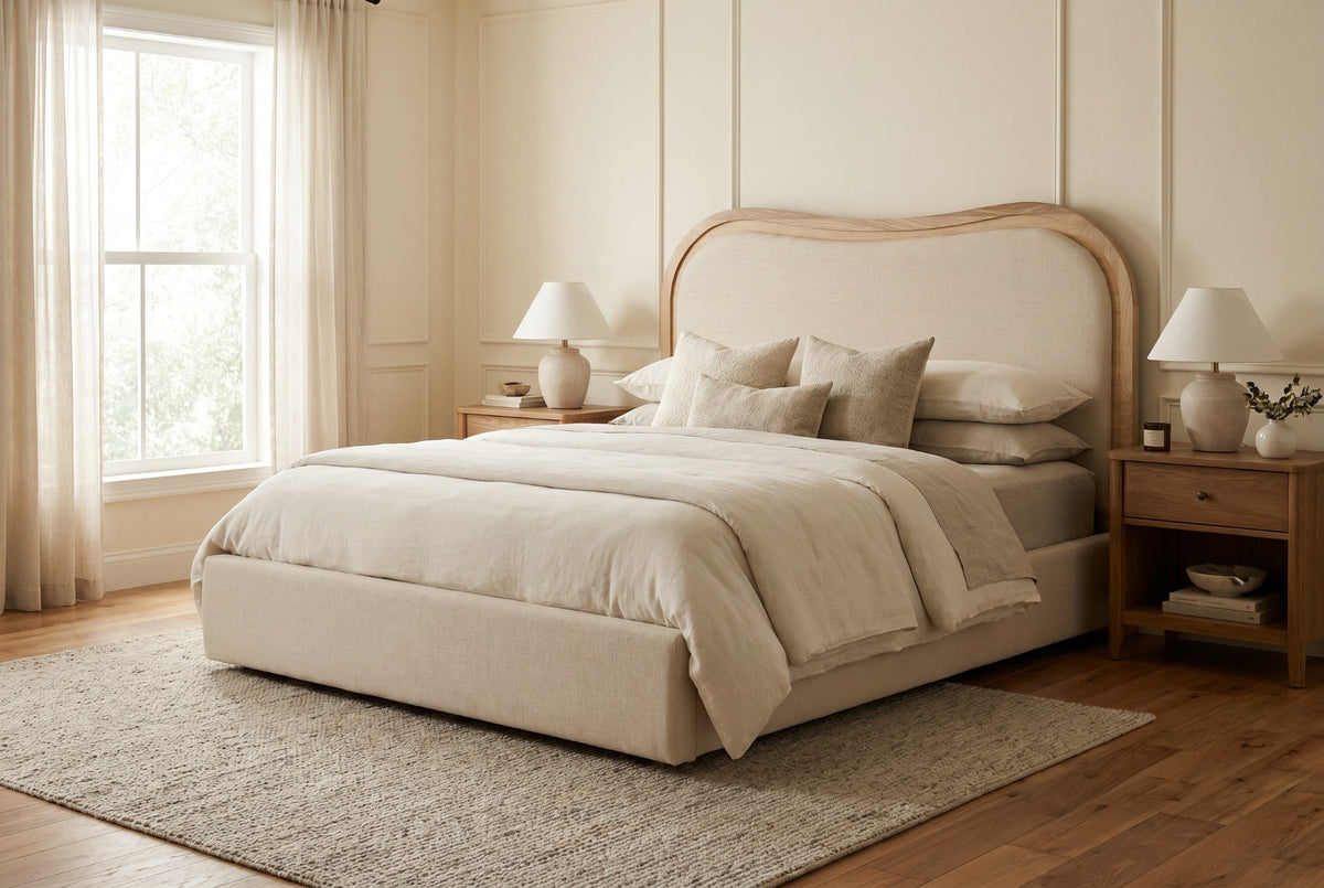 Stella Curved Upholstered Bed Super King