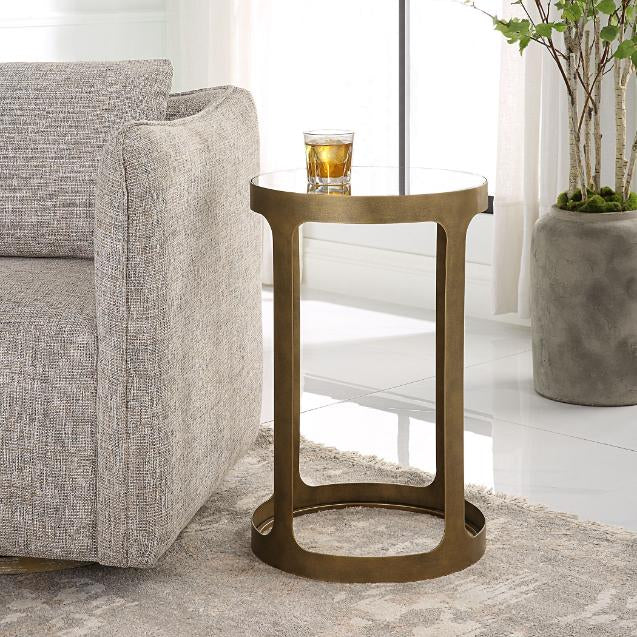 Fano Retro Cutout Side Table Brass & Glass
