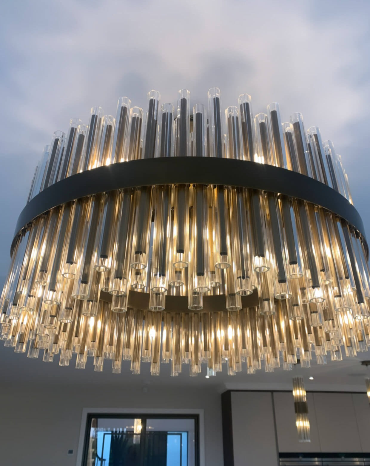 Luxury Large Antique Brass Glass Chandelier
