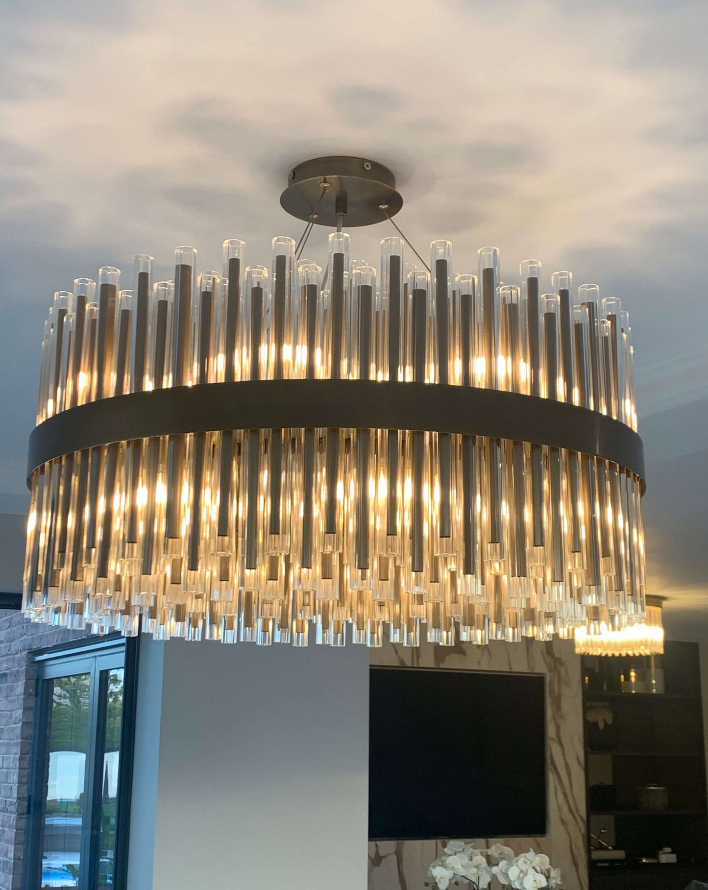 Luxury Large Antique Brass Glass Chandelier