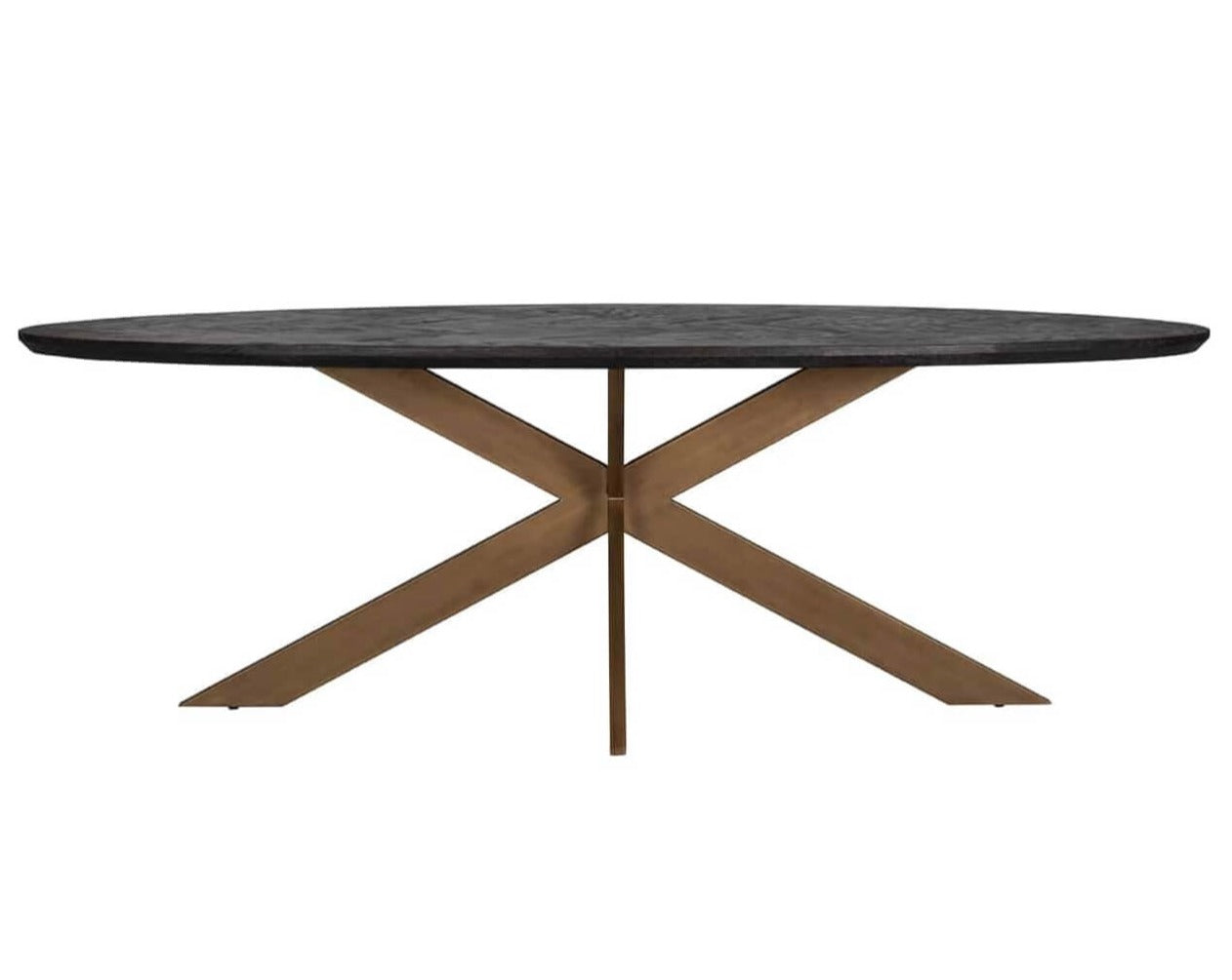 Oval Black Herringbone Brass Dining Table