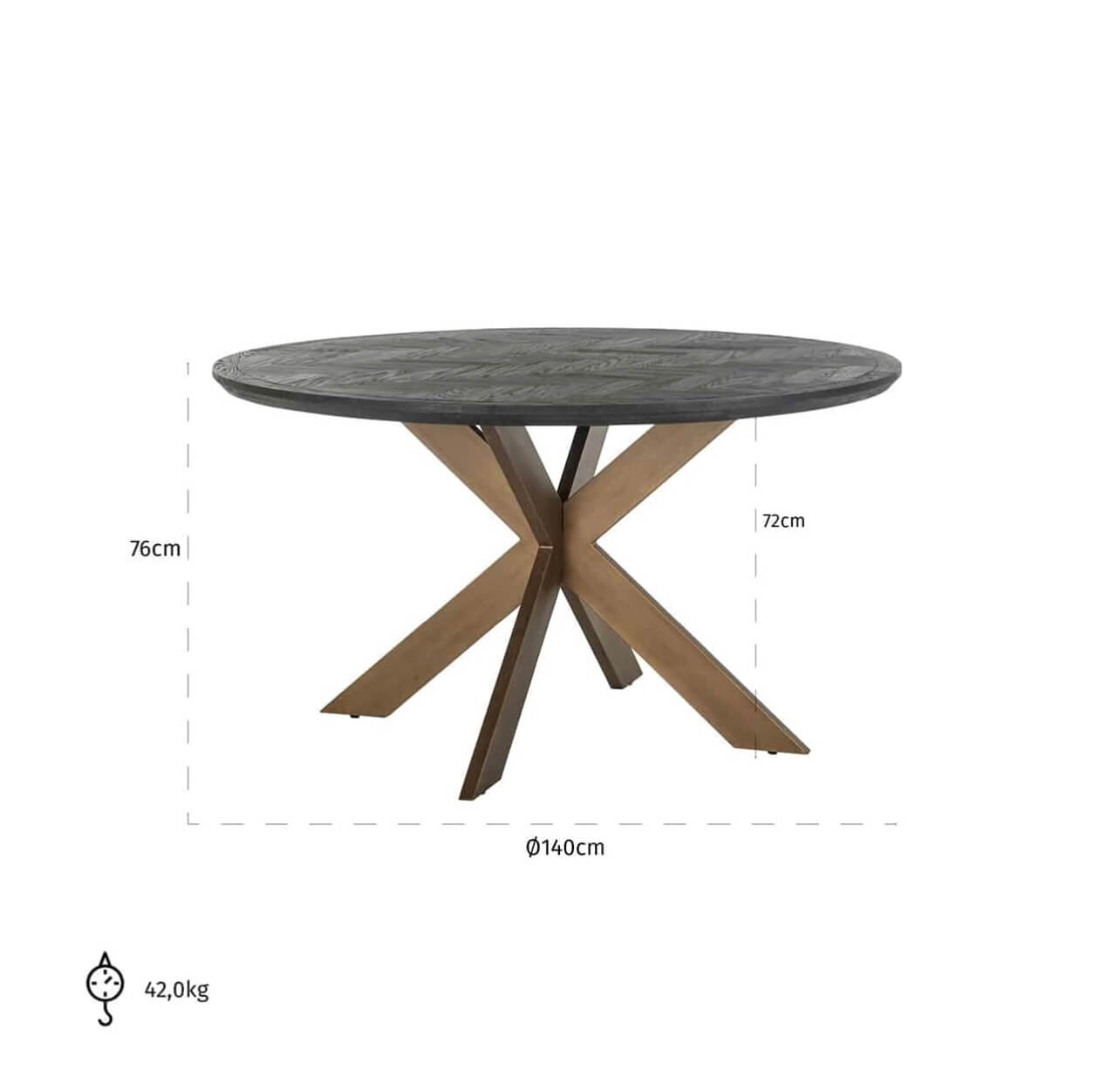 Round Black Herringbone Brass Dining Table