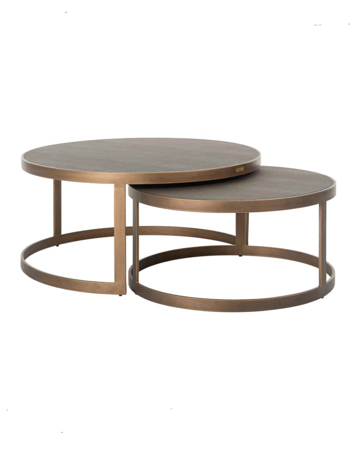 Textured Brass Trim Coffee Table Set of 2