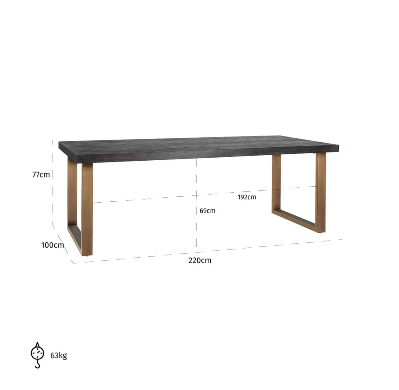 Black Herringbone Brass Dining Table 220