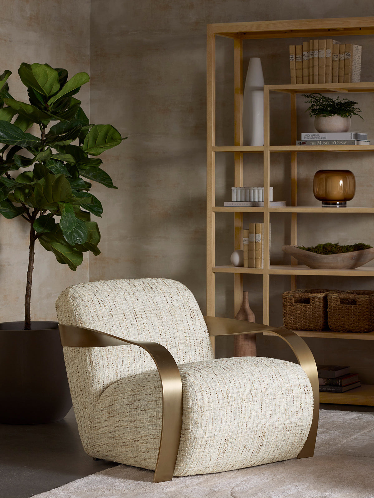 Halden Lounge Chair Antique Brass and Cobblestone