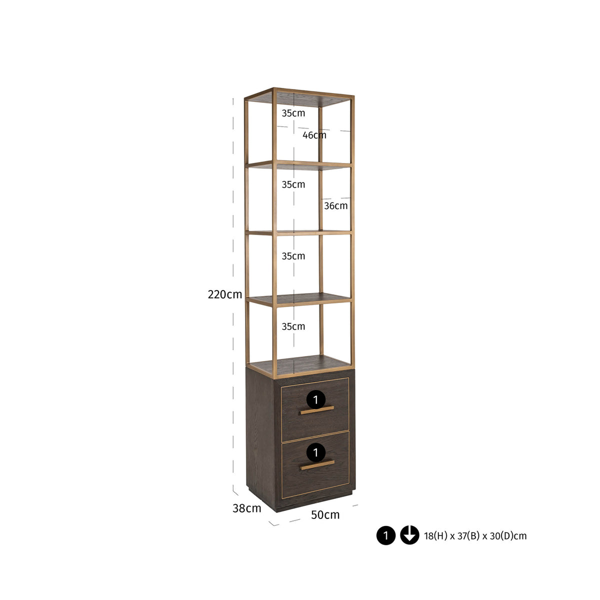 Carlton Brown Small 2 Drawer Display Cabinet