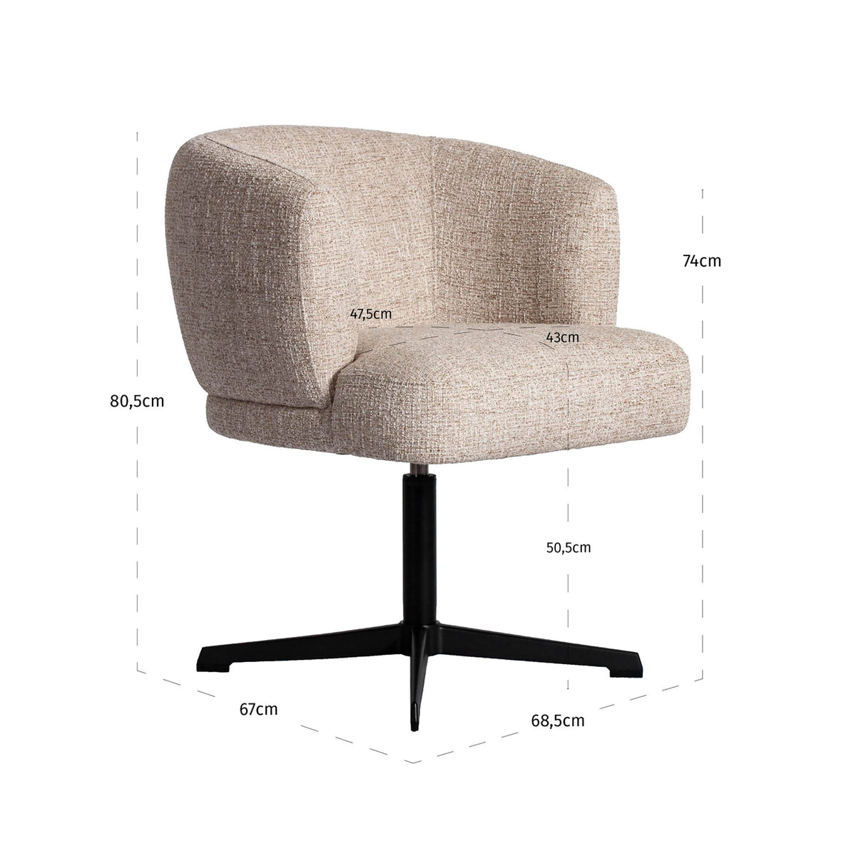Dinard Cream Tweed Swivel Dining Chair