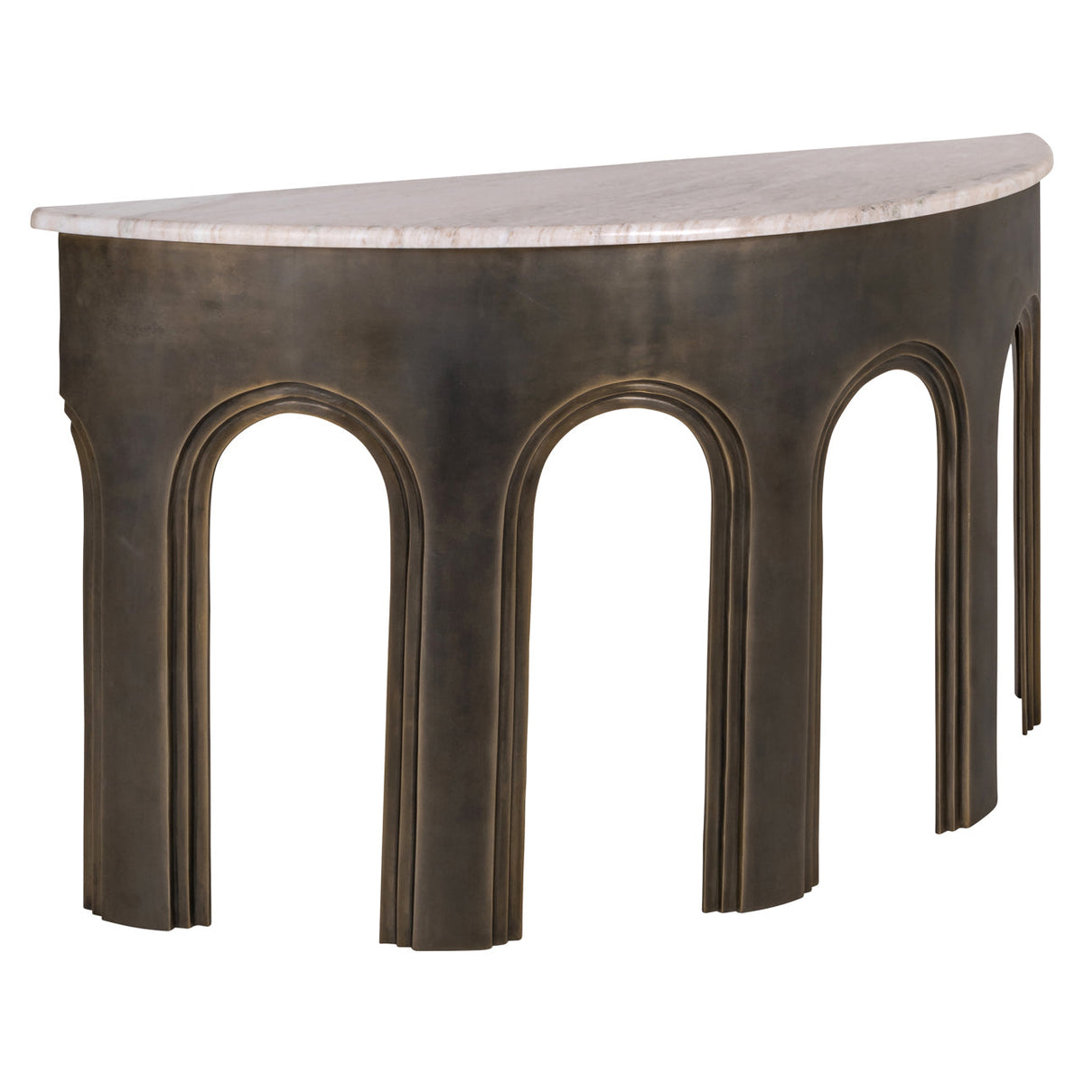 Arched Antique Brass & Marble Console Table