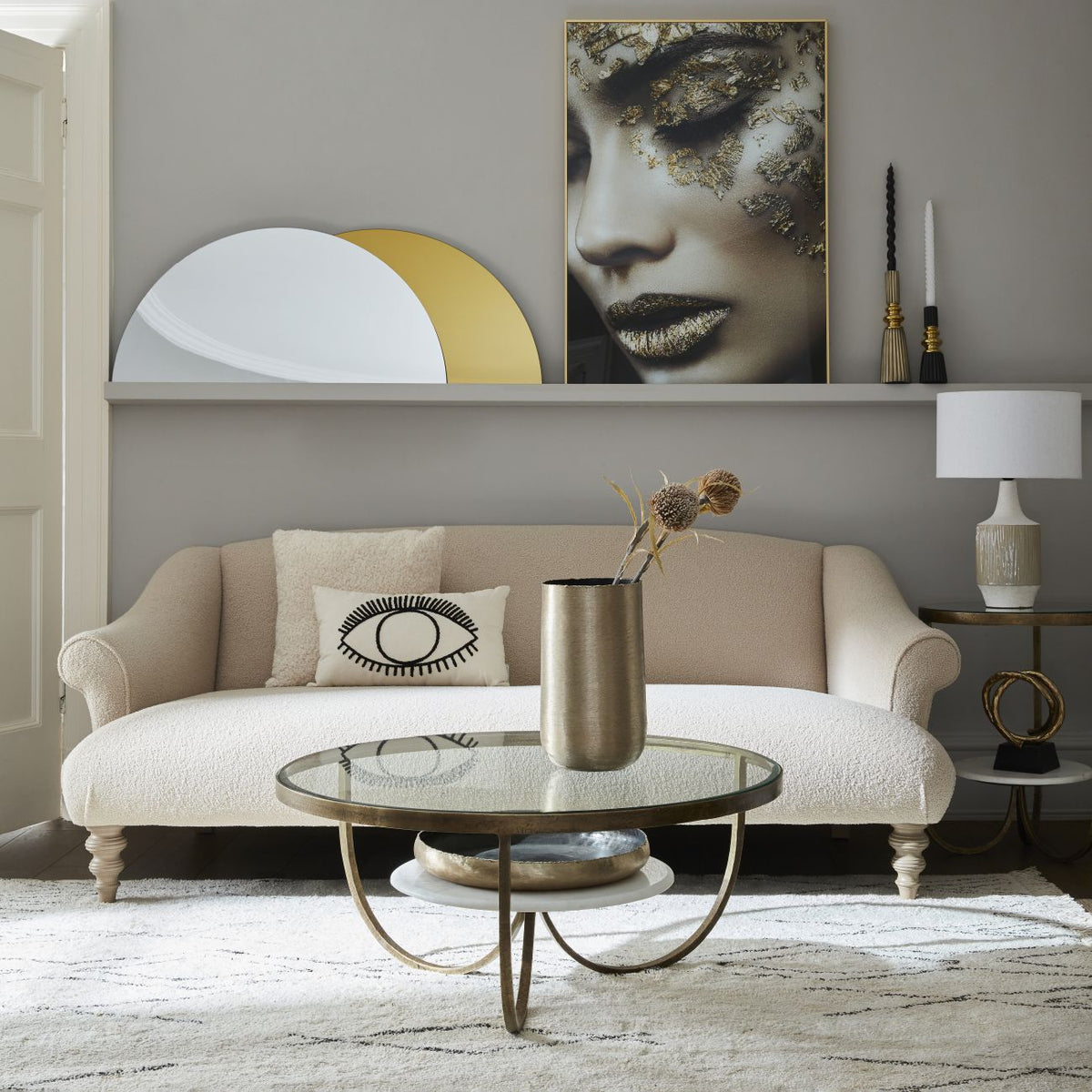 Winslow White Marble And Antique Gold Iron Coffee Table