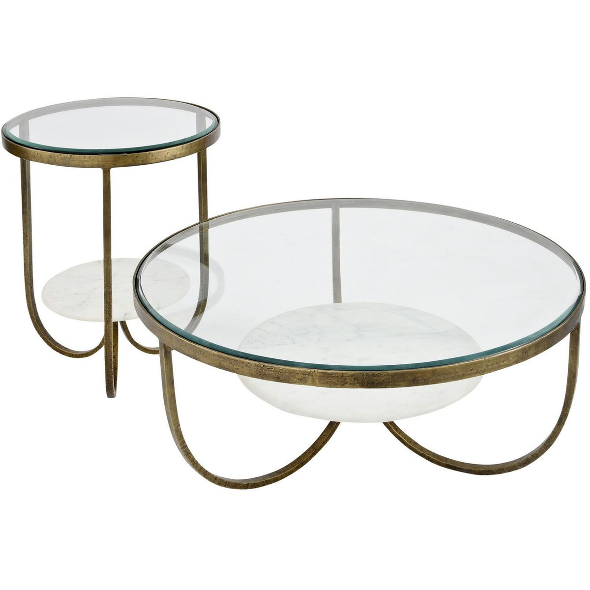 Winslow White Marble And Antique Gold Iron Coffee Table