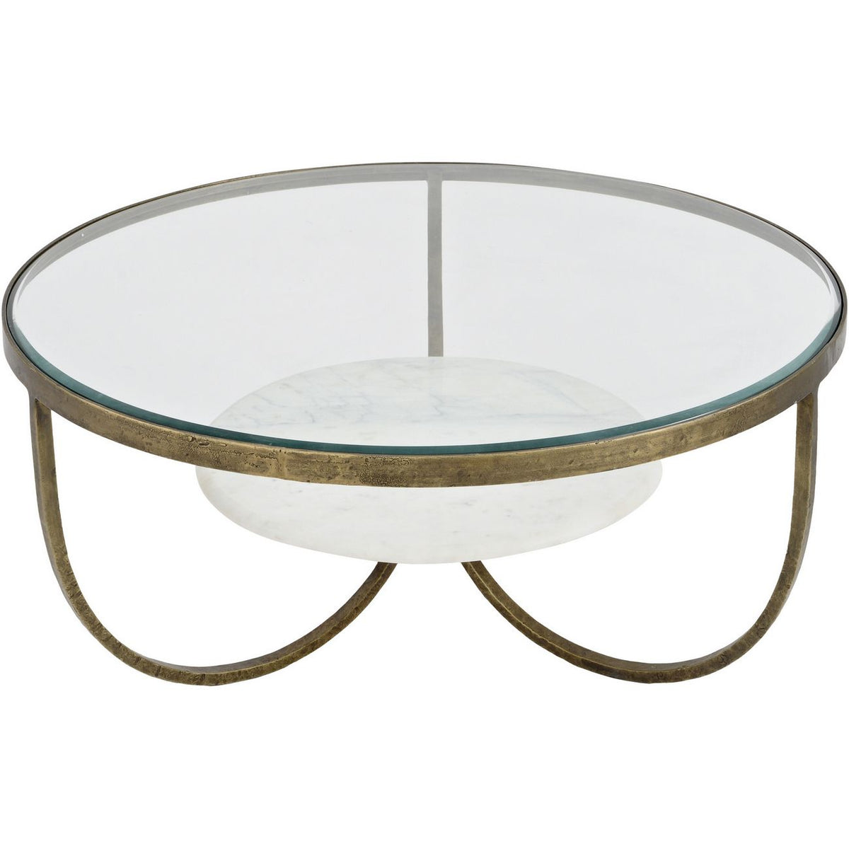 Winslow White Marble And Antique Gold Iron Coffee Table