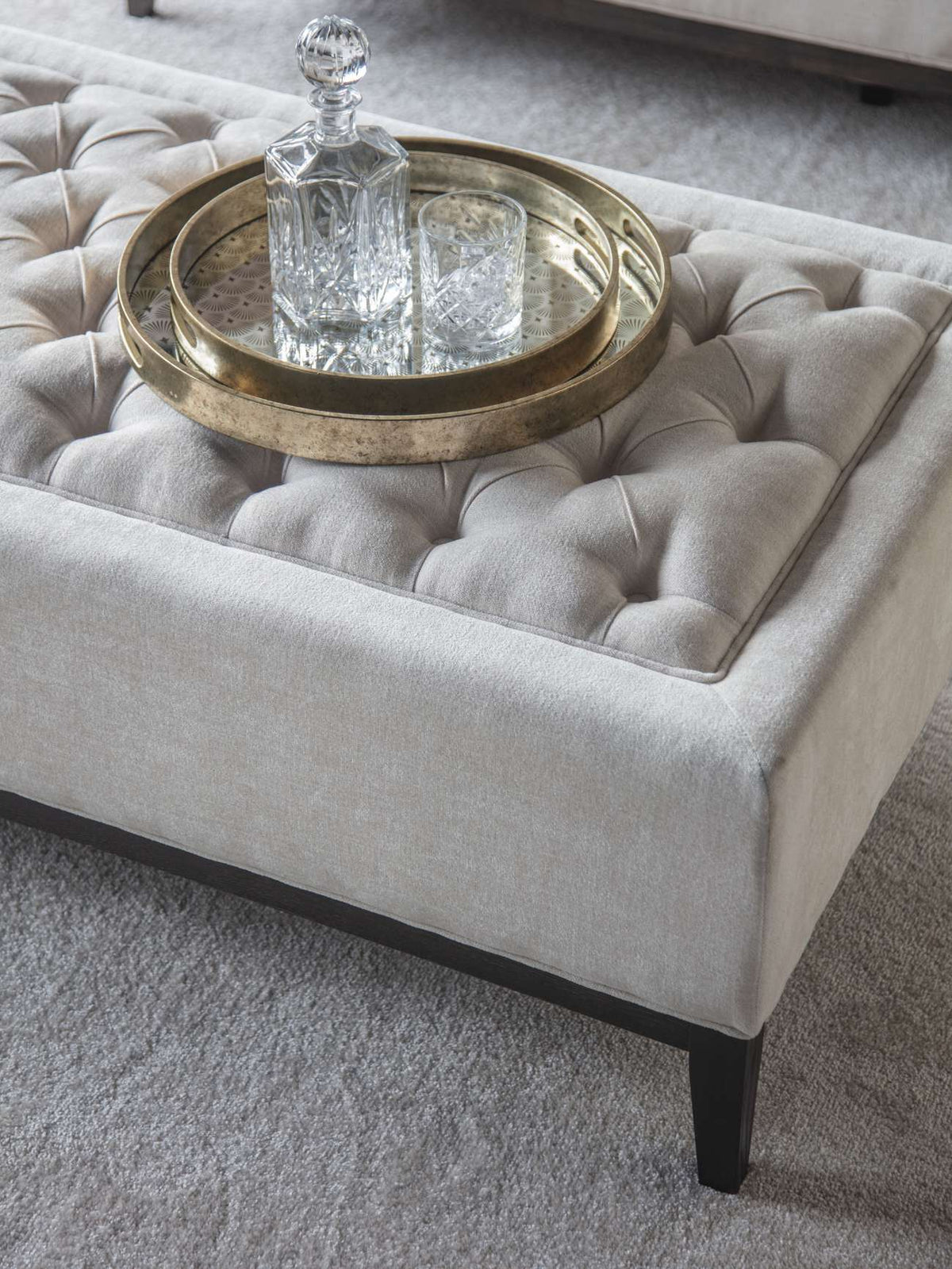 Carlisle Buttoned XL Ottoman in Ivory Fabric 140x75x46cm