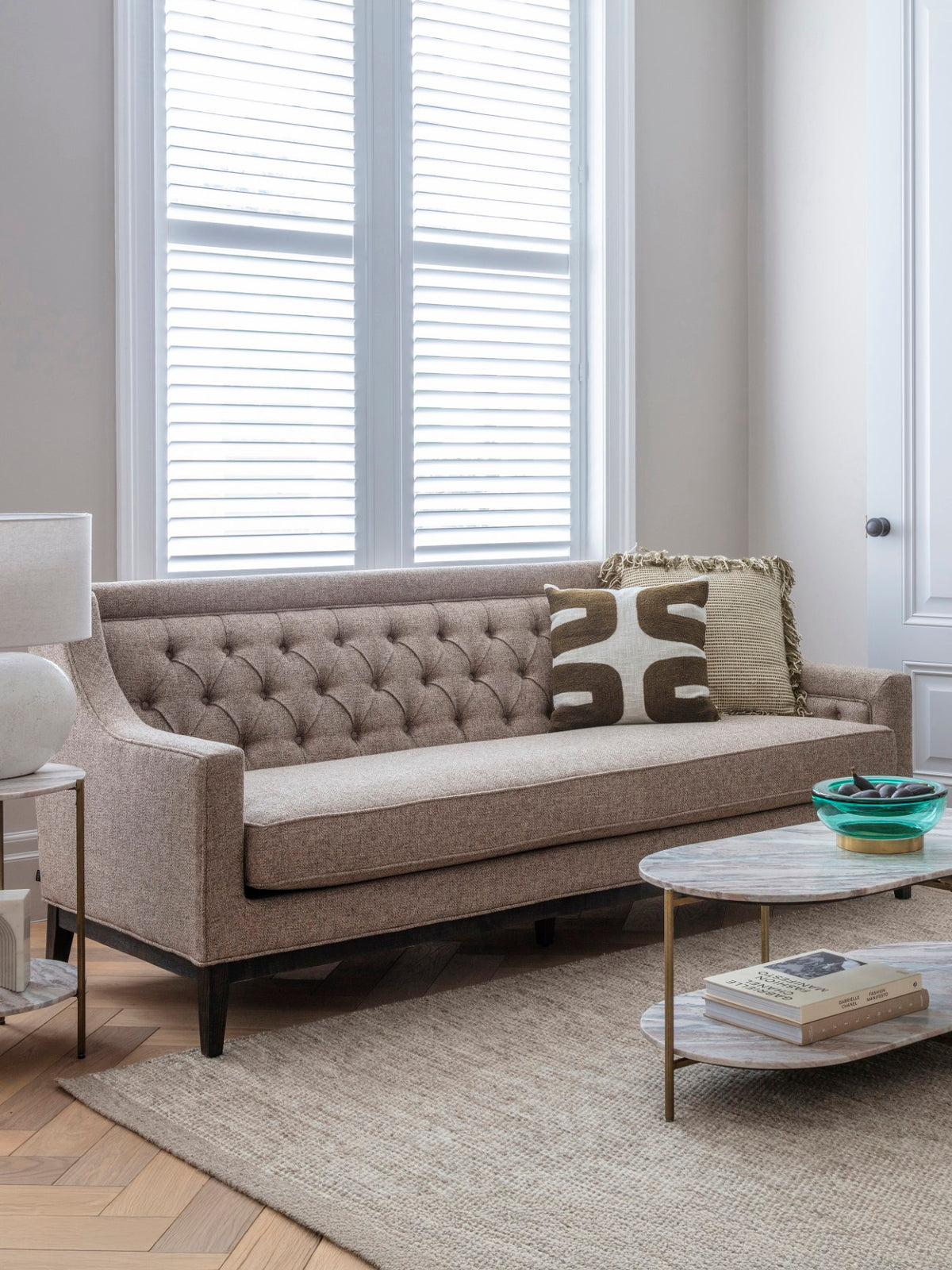 Carlisle Buttoned Sofa Dark Taupe