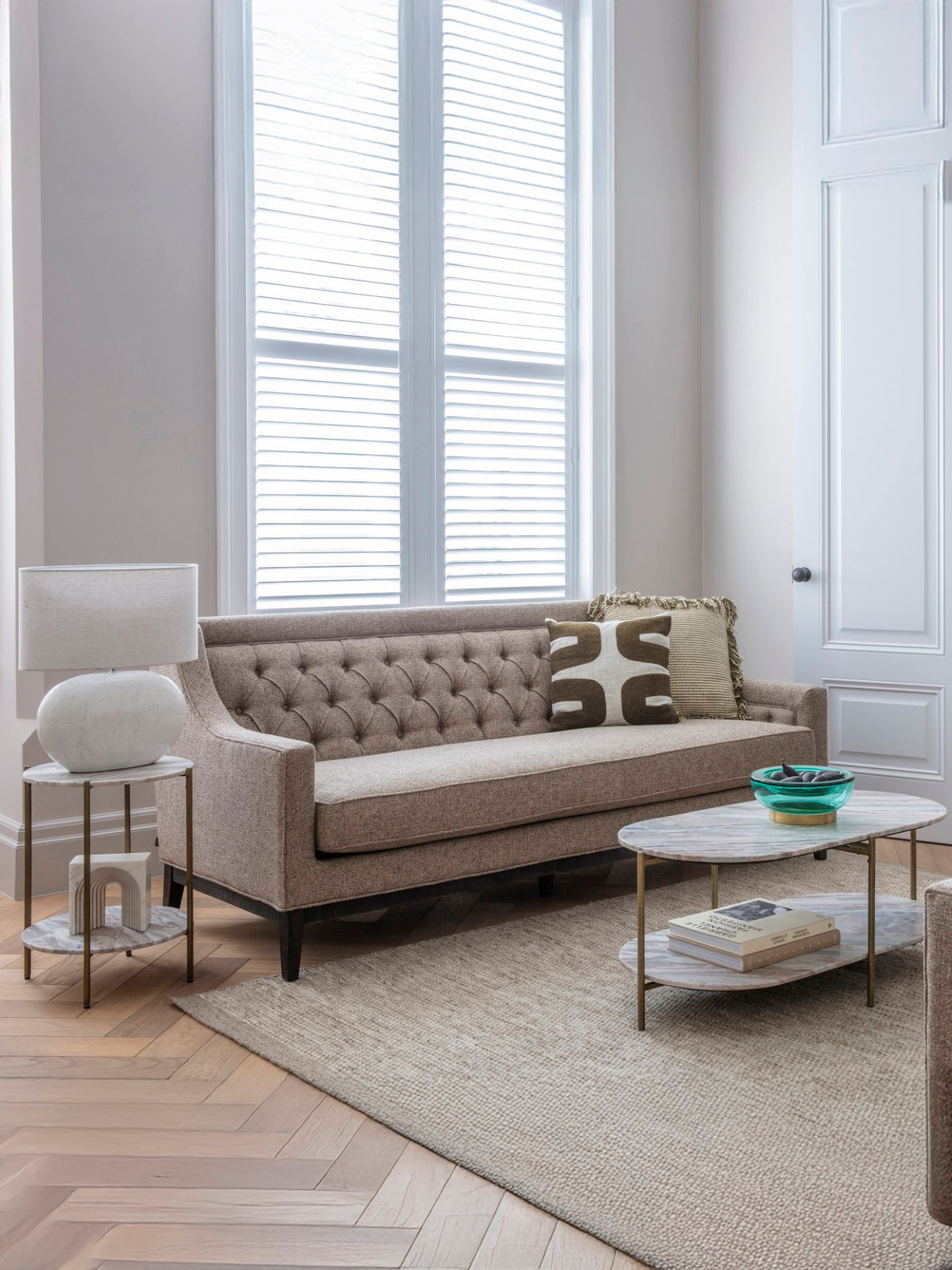 Carlisle Buttoned Sofa Dark Taupe