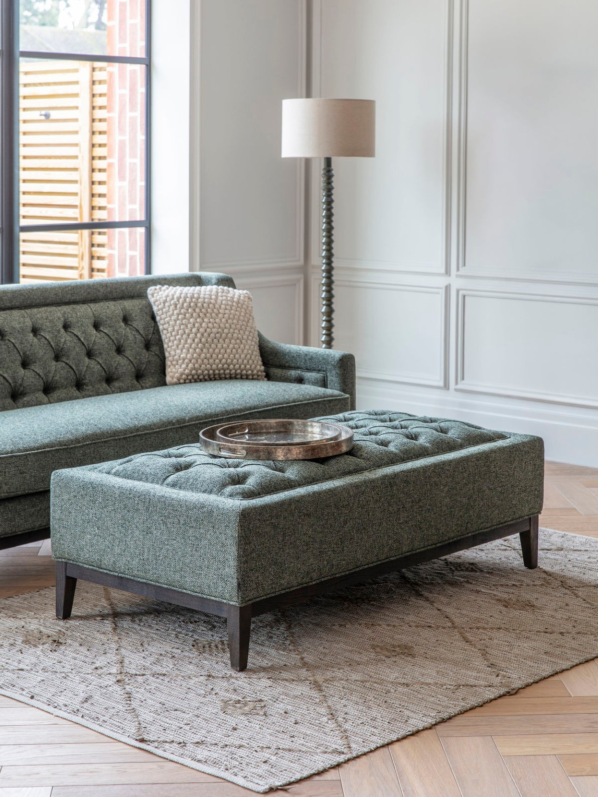 Carlisle Buttoned XL Ottoman Forest Green